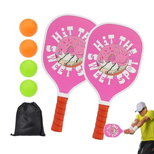 Lochball-Paddel-Set – langlebige Pappelholz-Paddel mit 4 Bällen | Outdoor-Lochball-Set für Anfänger, Sportzubehör für große Schlägerflächen für Plätze, gesellschaftliche Veranstaltungen, Veranstaltung von Generic