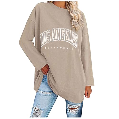 Los Angeles Pullover Damen, Rundhals Los Angeles Tshirt Langarm Damen| Vintage Langarmshirt Oversized Longshirt Große Größen Casual Tshirt Lose Elegant Pulli T Shirt Tops Frauen Longsleeve von Generic