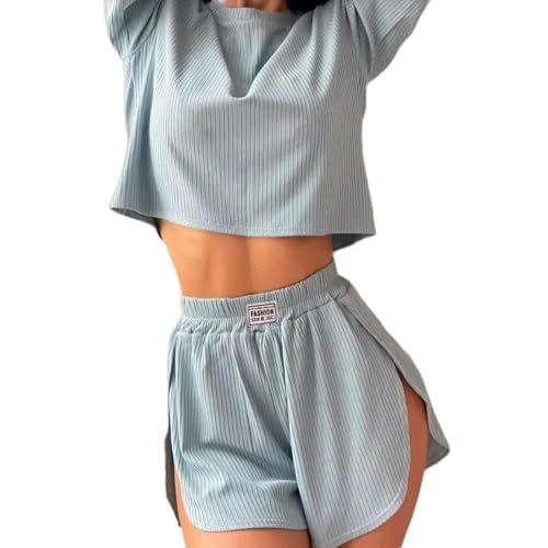 Loungewear Frauen Baumwolle Kurzarm Trainingsanzug Set Rundhals Tops Und Shorts Freizeit Anzüge Kann Zu Hause Oder Draußen Getragen Werden von Generic