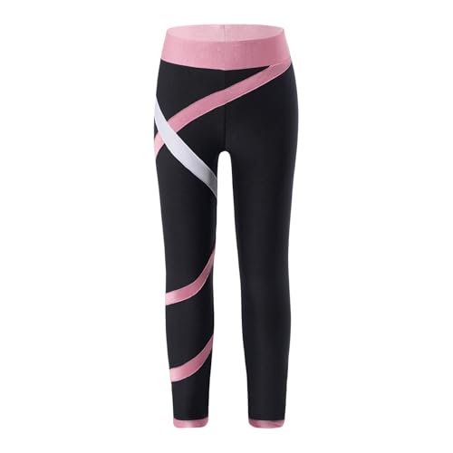 Mädchen Eiskunstlauf-Trainingsstrumpfhose Leggings Eiskunstlaufhose Dünne Fleece-Strumpfhose Hose Strass Kinder Skate-Leggings,Rosa,10 Years von Generic