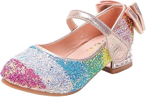 Mädchen Regenbogen Pailletten Prinzessin Schuhe Mit Bogen Dekoration, rutschfeste Slip-on Ferse Prinzessin Schuhe Für Party Performance (pink,29EU) von Generic