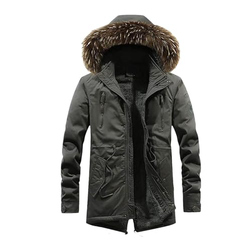 Männer Militär Winter Jacke Baumwolle Casual Mantel Pelz Kapuze Fleece Verdicken Parka Outwear Warme Lange Windjacke von Generic