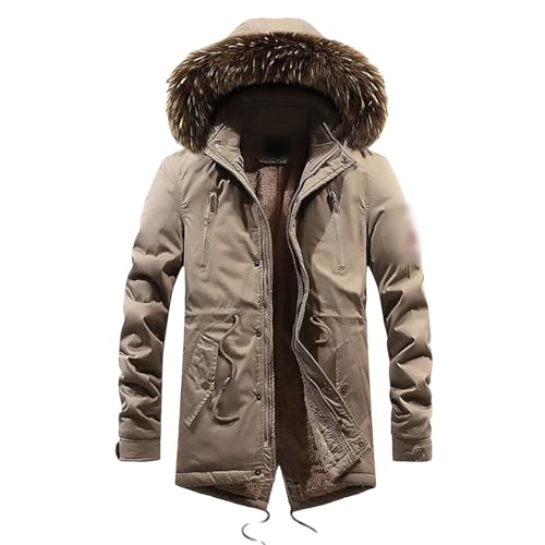 Männer Militär Winter Jacke Baumwolle Casual Mantel Pelz Kapuze Fleece Verdicken Parka Outwear Warme Lange Windjacke von Generic