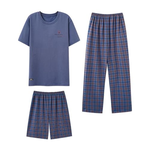 Männer Pyjama Sets Tops + Kurze Hosen + Lange Hosen 3pc/ Set Männer Baumwolle Pyjamas Sets Sommer Casual Trainingsanzug Pyjamas Männlich Hauskleidung,B,XXL von Generic