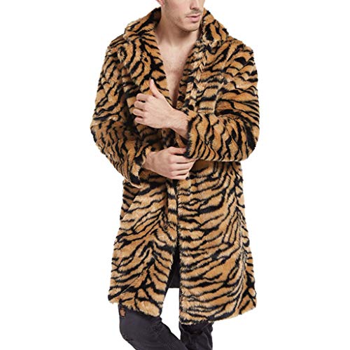 Mantel Herren Lang Pelzmantel Leopard Muster Kunst Felljacke, Winterjacke Männer Parka Kunstpelz Lange Jacke Faux Fur von Generic