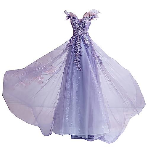 Maxikleid für Abschlussball, Brautjungfer, Cocktailparty, Lila, schulterfrei, Sommerkleid mit V-Ausschnitt, Hochzeitsgastkleid, Abendkleid von Generic