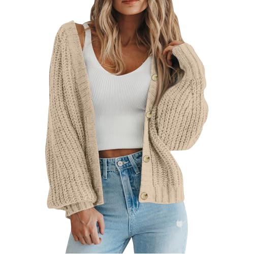 Meine Bestellung Anzeigen, Cardigan Damen Lang Sommermantel Damen Leicht Grobstrick Jacke Mit Knöpfe Elegant Open Front Sweater Outwear Jacke Sommer Damen Strickjacke Kurz(Beige,L) von Generic