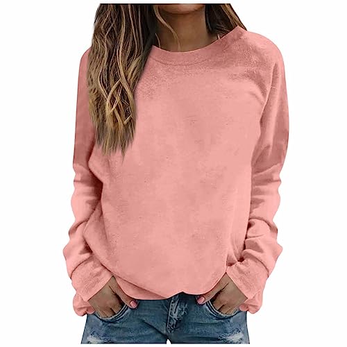 Meine Bestellung Anzeigen, Pullover Für Damen Hoodie Damen Oversize Einfarbig Rundhals Langarm Basic Pulli Sweatshirt Ohne Kapuze Outdoor Sport T-Shirt Fleecepullover Damen Damen Kleidung(Pink,XXL) von Generic