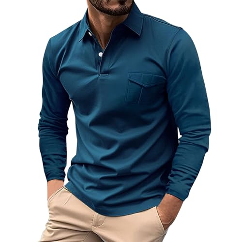 Meine Bestellung Anzeigen, Sweatshirts Für Herren Laufshirt Herren Einfarbig Basic Polo Shirt Mit Tasche Outdoor Sportshirt Klassisch Businesshemd Sport Tshirt Herren Longsleeve (Royal Blue,3XL) von Generic