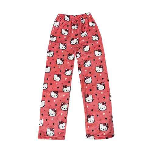 𝑯ello 𝙆itty Meine Bestellungen Anzeigen, Freizeithose Damen Pyjama Hose Drucken Flanell Pyjamahose Casual Lounge Hose Weich Schlafanzughose Bequeme Anime Cartoon Pyjamas Damen Schlafanzug von Generic