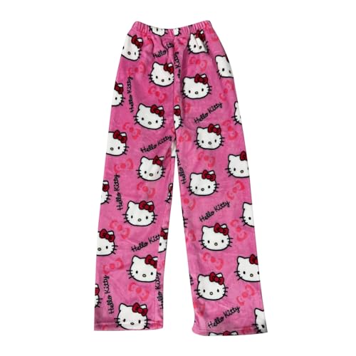 Meine Bestellungen Anzeigen, Freizeithose Damen Pyjamahose Damen 3/4 Drucken Flanell Pyjamahose Casual Lounge Hose Weich Schlafanzughose Bequeme Anime Cartoon Pyjamas Schlupfhose (Pink,M) von Generic