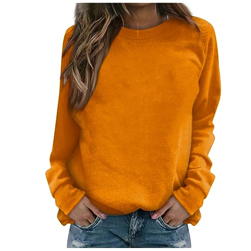 Meine Bestellungen Anzeigen, Pullover Für Damen Damen Oberteile Einfarbig Rundhals Langarm Pulli Ohne Kapuze Locker Casual Sweatshirt Klassisch Basic Fleecepullover Damen Bauchfreies (Orange,XL) von Generic