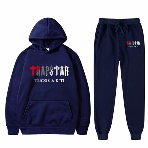 Meine Bestellungen Anzeigen, Zweiteiler Damen Sportanzug Herren Brief Druck Langarm Hoodie Und Hose Unisex Jogginghose 2-Teilig Oversized Kapuzenpullover Tracksuit Pjama Set Für (Dark Blue,L) von Generic