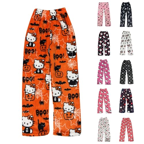 𝒉𝒆𝒍𝒍𝒐 𝒌𝒊𝒕𝒕𝒚𝒔 Meine Bestellungen Anzeigen 2024, Schlafhose Damen Pyjama Hose Drucken Flanell Pyjamahose Casual Lounge Hose Weich Schlafanzughose Bequeme Anime Cartoon Pyjamas Yogahose Damen von Generic