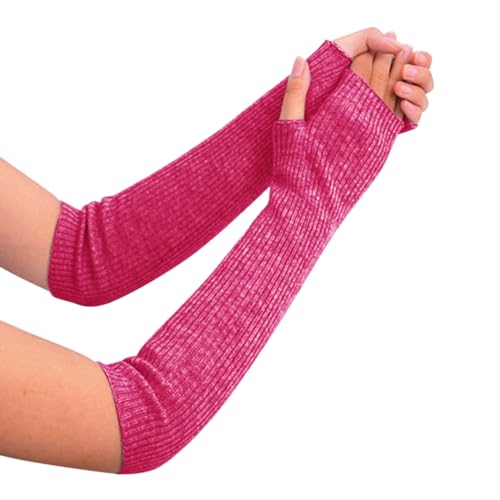 Mesh-Handschuhe für Damen, gestrickt verdickt Handschuhe mit warmem (Handschuhe für Erwachsene) Lange Handschuhe Schwarz Finger Lange Handschuhe für Damen Mädchen Strapsgürtel (Hot Pink, One Size) von Generic