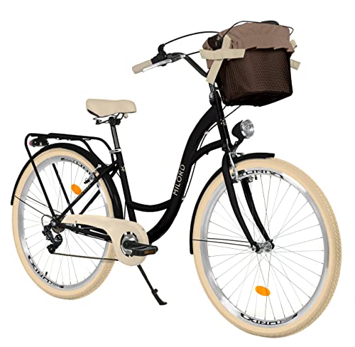 Milord Komfort Fahrrad mit Korb Hollandrad, Damenfahrrad, Citybike, Retro, Vintage, 28 Zoll, Schwarz-Creme, 7-Gang Shimano von Generic