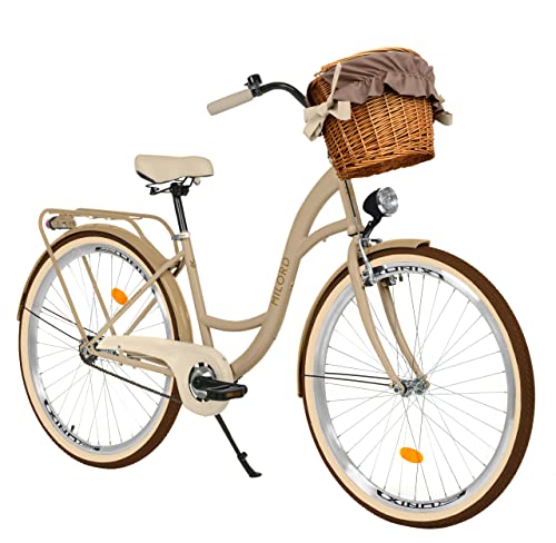 Milord Komfort Fahrrad mit Weidenkorb, Hollandrad, Damenfahrrad, Citybike, Retro, Vintage, 28 Zoll, Braun-Creme, 1-Gang von Generic