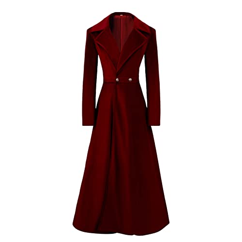 Mittelalter Mantel Damen Lang Samt Jacke Halloween Kostüm Mittelalter Renaissance Kleidung V-Ausschnitt Revers Langarm Gehrock Einfarbig Taille Damenmäntel Elegant Für Fasching Karneval von Generic