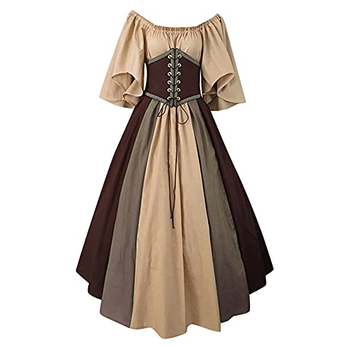 Mittelalter Renaissance Kleid, Elegant Rockabilly Kleid Swing A-Linie Partykleider Faschingskostüme Damen Halloween Kostüm Damen Vampir Kostüm von Generic