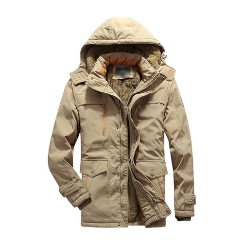 Mittellange Winterjacke für Herren, abnehmbare Kapuze, verdickte Windjacke, lässiger Warmer Parka, Outdoor-Lademantel von Generic