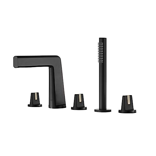 Mixer Shower Taps for Bath, 5 Hole Deck Mount Bath Shower Tap, Bathtub Mixer Tap with Pull Out Hand Shower Black von Generic