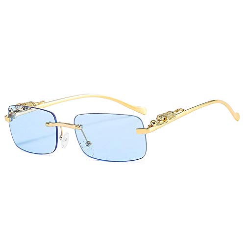 Mode Randlose Rechteckige Sonnenbrille Frauen Retro Gepard Dekoration Klare Ozean Linse Brillen Männer Sonnenbrille Shades UV400 Blau von Generic