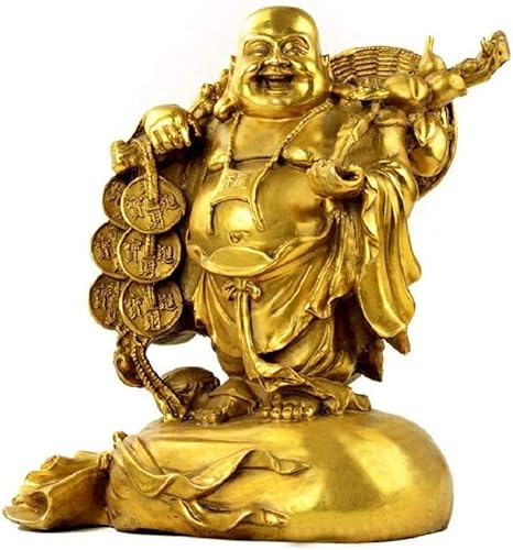 Moderne Statue, 17 cm hoch, buddhistische Statuen und Skulpturen, Tischdekoration, Fengshui, lachender Buddha, Kunstdekoration, Maitreya-Buddha-Figuren aus Messing von Generic