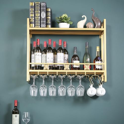 Moderne wandmontierte Weinregale aus Metall, Weinflaschenregal mit Stielglashalter, Bar-Weinregal, multifunktionaler Flaschenhalter aus Eisen, Weinhalter mit Regalen, perfekt für Küche, Esszimmer, Bar von Generic