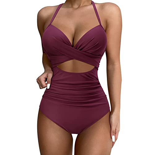 Monokini Damen Push Up Cut Out Tanga Bikini Monokini Tankini Bademode Slingshot Neon Langes Bein Badeanzug Schwimmanzug von Generic