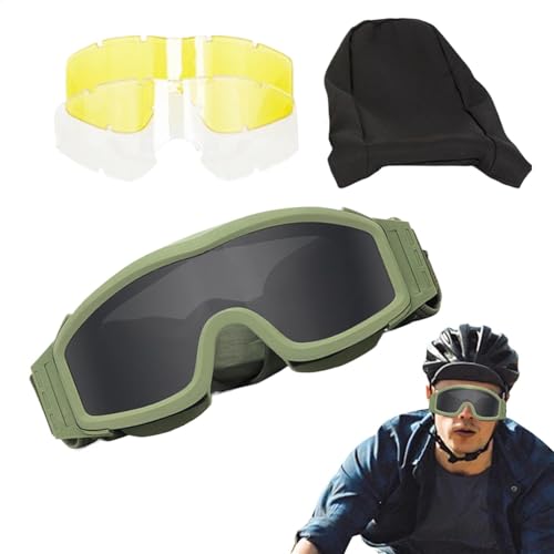 Motocross-Brille – Staubdichte, winddichte Fahrrad-Reitbrille, beschlagfreie Motorrad-Schutzbrille | Explosionsgeschützte Schießbrille mit drei Gläsern, professionelle Motocross-Rennbrille für Männer von Generic