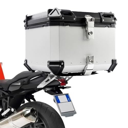 Motorrad Heckbox 45L Motorrad-Box Universal Aluminium Motorrad Kofferraum wasserdichte Motorrad Top Box Mit Rückenlehne Für Aufbewahrung Helm Großes Gepäck(Silver) von Generic