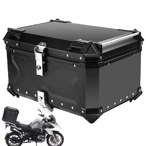 Motorrad Kofferraum Aluminium Motorrad Heckbox Top Case Motorrad Reisen Motorradkoffer Helmkoffer-Aufbewahrungsbox Motorcycle Suitcase Mit Rückenlehne(Schwarz,65L) von Generic