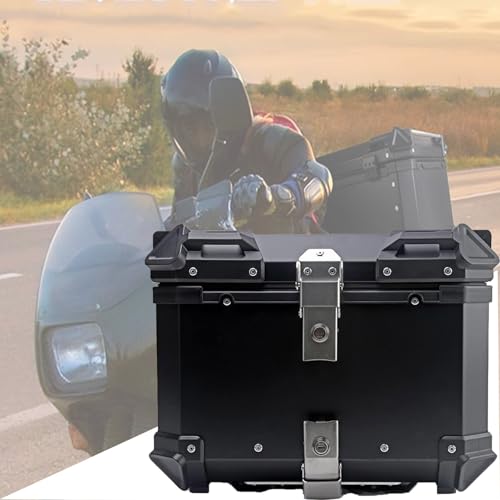 Motorrad Top Box Motorrad-Heckkasten Aluminium Motorrad Heckbox Reisen Motorradkoffer Mit Sicherheitsschloss Für Lagerung Helm Wasserdicht Motorradkoffer Top(Schwarz) von Generic