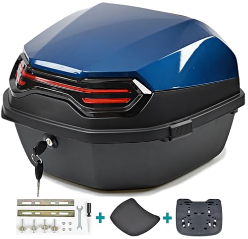 Motorrad-Topcase, Motorrad-Tour-Heckbox, Roller, Moped, Kofferraum, Gepäck-Topcase für Helmaufbewahrung, abschließbarer wasserdichter Träger, Hartplastikkoffer, Blau von Generic