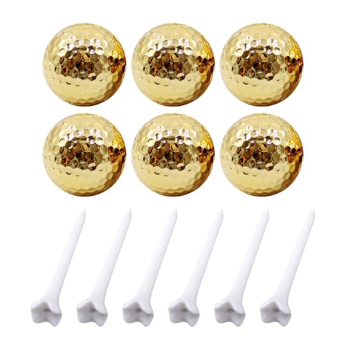 Neuartiger Golfball, 6 Teile/Satz Übungsgolfball, Vergoldeter Doppelschicht-Golfball | goldene Gummi Golfbälle für Outdoor, Golden Ball für Golf Clubs Golfer Liebhaber Anfänger Golf Üben von Generic