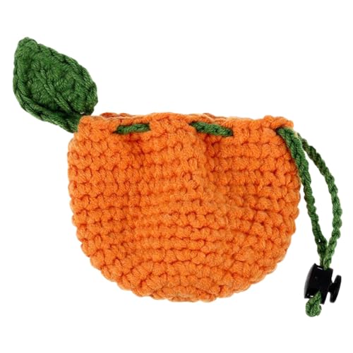 Orangefarbene Tangerine-Tasche, orangefarbene Geldbörse - Gestrickte Tasche Niedlicher Kordelzug - Gehäkelte Geldbörse mit Kordelzug, gehäkelte Mandarinentasche, orangefarben für Frauen, Münze, Ladege von Generic