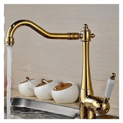 Ornaments Gold Küchenarmatur Keramikgriff Badezimmer Küchenmischbatterie Deckmontage Rotation Auslauf Kalt Heiß Kran Chrom Wasserhahn Wasserhähne Sculpture von Generic