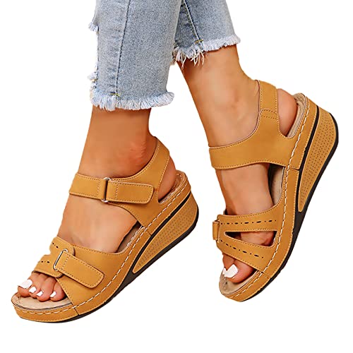 Orthopädische Schuhe Damen zur Unterstützung des Fußgewölbes weiche orthopädische Sandalen aus PU-Leder rutschfeste Elegante Sandalen mit Fasciitis-Sohlen für Hallux Valgus Bunion von Generic