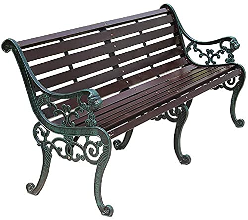 Outdoor-Bank, Terrassenbank, Veranda-Möbel, Outdoor-Massivholzbank, Gusseisenrahmen und korrosionsbeständiges Massivholz, Parkgarten (Kupfer 125 cm) (Grün 150 cm) von Generic