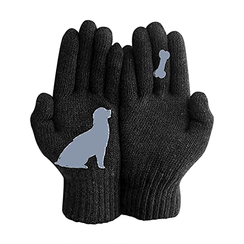 Paar Damen-Winter-Touchscreen-Handschuhe für Hunde, warm, mit Fleece gefüttert, mit elastischen Bündchen, gestrickte Handschuhe, Finger, verdickte Wollhandschuhe Über Helm Skihaube (Black, One Size) von Generic