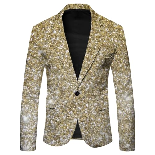 Pailletten Blazer Herren,Anzug Jacke Herren Disco Glitzer Outfit Herren Shiny Anzug Sakko Glitzer Oberteil Herrenmode Jacket Outerwear Reverskragen Smokingjacke Party Club Karneval KostüM von Generic