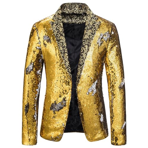 Pailletten Blazer Herren,Zweifarbige Pailletten Anzug Jacke Herren Disco Glitzer Outfit Herren Shiny Anzug Sakko Pailletten Anzugjacke Slim Fit Herren Outerwear Reverskragen Party Karneval KostüM von Generic