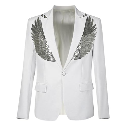 Pailletten Jacket Herren,Glitzer Anzug Herren FlüGel Mit Pailletten Glitzer Blazer Festival Outfit Freizeit Anzug Sportlich Pailettenjacke Party Jacke Outerwear Reverskragen Club Karneval KostüM von Generic