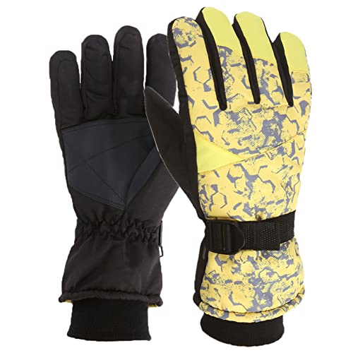 Perlenset Für Damen Winter Outdoor Erwachsene Männer und Frauen Snow Skating Snowboard Winddichte warme Handschuhe zum Radfahren und Skifahren Handschuhe Damen Schwarz Kostüm (Yellow, One Size) von Generic