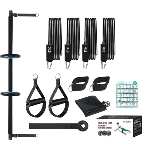 Pilates Bar Kit mit Widerstandsbändern, Pilates Bar Set für Damen - Pilates Ausziehbar Stange mit Widerstandsbändern | Tragbares Multifunktionales Pilates-Übungsstangen-Set mit ro von Generic