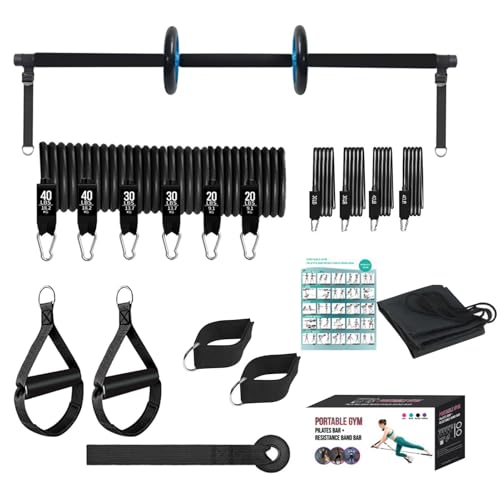 Pilates-Bar-Set, Pilates-Bar-Set mit Widerstandsbändern,Pilates-Bar-Workout mit Widerstandsbändern | Ab-Workout-Ausrüstung, tragbares Pilates-Bar-Set für Zuhause, für Pilates, Bauchmuskel-Ganzkörpertr von Generic