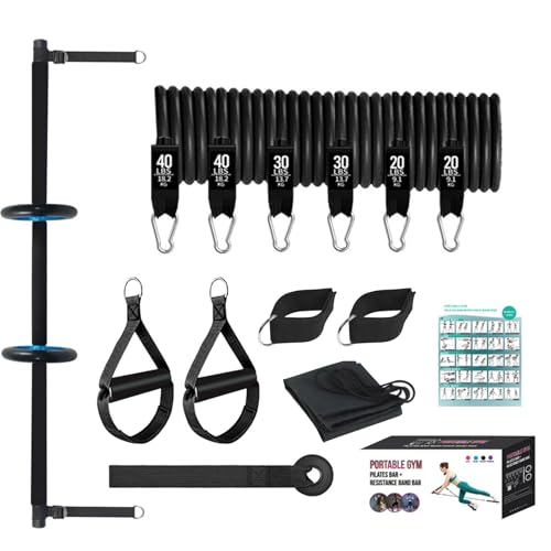 Pilates-Bar-Set mit Widerstandsbändern, Pilates-Bar-Set für Frauen, Pilates-Streckstange mit Widerstandsbändern, Damen-Fitnessgeräte, tragbares Pilates-Übungsstab-Set für Ganzkörpertraining von Generic