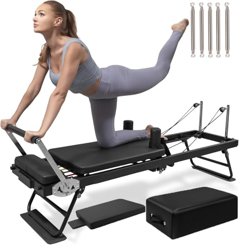 Pilates-Reformer-Maschine Pilates-Maschine Pilates-Maschine, verbessertes verlängertes Pilates für das Training im Fitnessstudio zu Hause, doppelter Widerstand – Federn und elastisches Latex von Generic