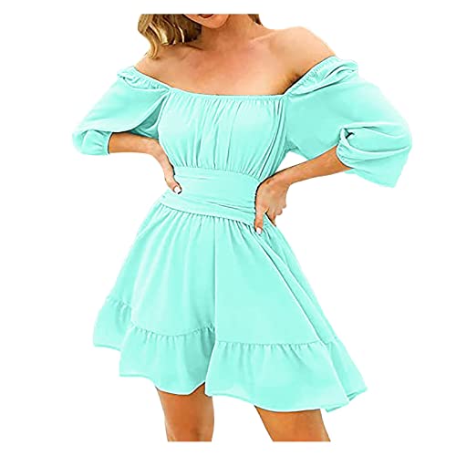 Piratenkostüm Damen Kleid, Kleider Damen Sexy,Sommerkleid Damen Rückenfreies One Shoulder Laternenärmel Rüschenkleid Mode Lässig Karneval Kostüm mit Fliege Elegant Midikleid für Faschings Party von Generic