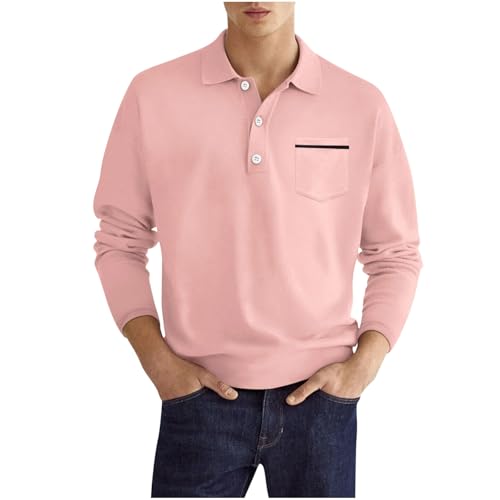 Poloshirt Herren Lange Ärmel, Pullover Herren V Ausschnitt,Langarmshirt Regular Fit Mode Activewear mit Taschen Revers Streetwear Lässig Oberteile Mit Knopfleiste Business Outdoor Golf Polo Tops von Generic